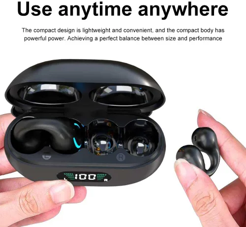 Vista 4 de Obbug Auriculares inalámbricos Bluetooth 5.3 con clip, 80 horas de reproducción con estuche de carga, IPX4 impermeables para correr, caminar, Negro