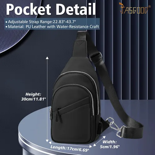 Vista 5 de JASGOOD Bolso bandolera para hombres y mujeres, bolsa cruzada de piel sintética, riñonera impermeable para el pecho, mochila para viajes