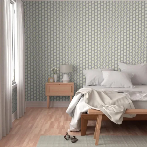 Vista 5 de Papel tapiz de grado comercial - Sueño de madera flotante gris tribal escandanavo bloque estampado Ikat enrejado gris mediados de siglo moderno