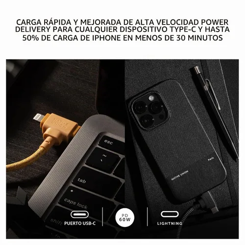 Vista 3 de Native Union Cable de correa Duo – Cable de carga universal trenzado ultra fuerte de 5 pies – Fabricado con materiales reciclados – Conectores 2
