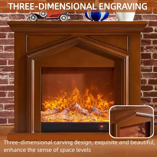 Vista 4 de Chimenea eléctrica independiente con repisa de 47 pulgadas (llama realista) (forma de techo) marrón moderno soporte de TV Chimenea para Sala