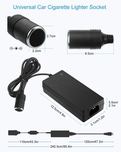 Vista 3 de ALITOVE Convertidor de CA a CC de 12 V, 5 A, 60 W, 110 V a 12 V, convertidor de encendedor de cigarrillos, adaptador a enchufe de pared, adaptador
