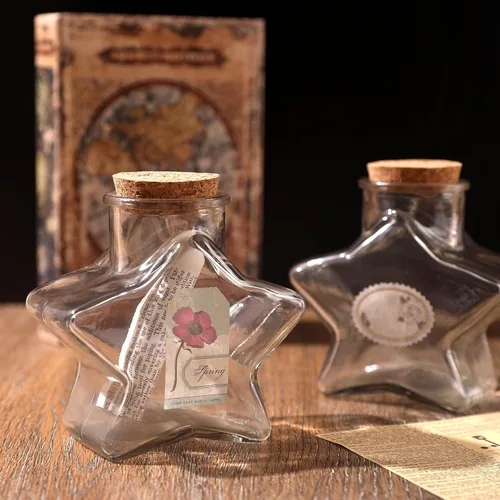 Vista 5 de Magic Season Botellas de vidrio decorativas con tapones de corcho (10 fl oz. Botellas de estrella de cinco puntas/2 piezas)