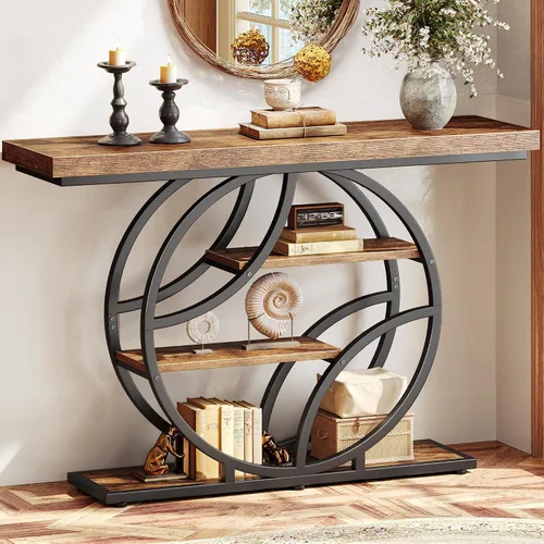 Vista 14 de Huuger Mesa de entrada de 41.3 pulgadas, mesa de sofá industrial con consola y almacenamiento, mesa de acento con estantes, para entrada, pasillo