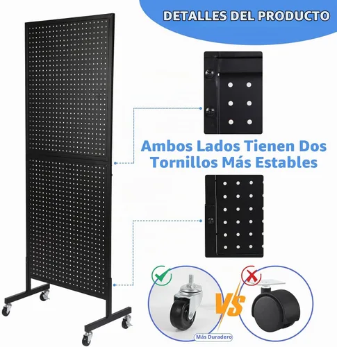 Vista 6 de NectaCol Exhibidor de Tablero de Clavijas de Pie de 2' x 5' con Base en T, Soporte de Exhibidor de Tablero de Clavijas con Ruedas, Estante