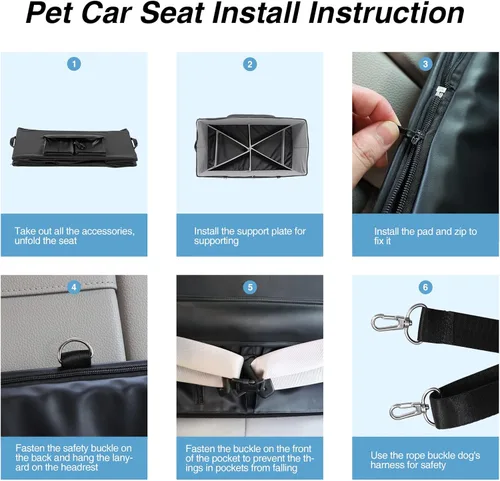 Vista 7 de Asiento elevador para perros de 2 perros pequeños/medianos, asiento de coche para perros con 2 cinturones de seguridad, piel sintética, impermeable