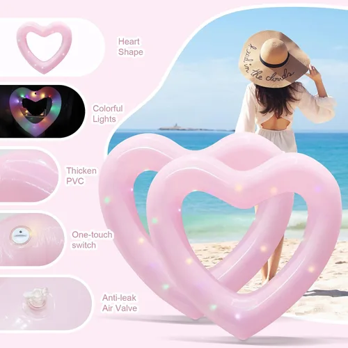 Vista 4 de Flotador inflable de corazón para piscina, anillos de natación de amor dulce flotante, tubo para verano, diversión en el agua, juguetes de fiesta