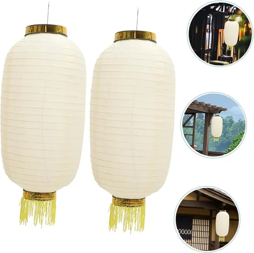 Vista 6 de Amosfun 2 linternas blancas chinas japonesas impermeables plegables de seda para bodas, fiestas, decoraciones colgantes de jardín