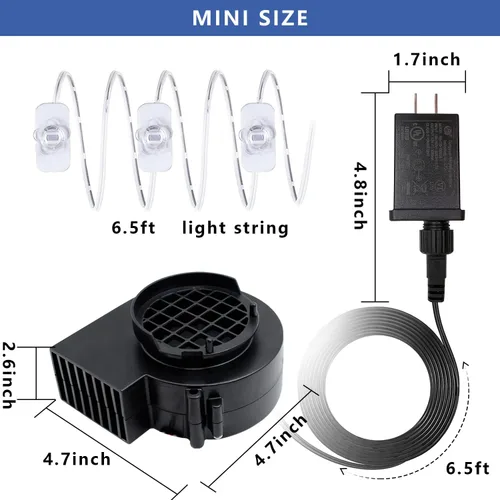 Vista 3 de Soplador de aire para inflables de 12V 1.2A con ventilador de repuesto de 3 luces LED para decoración inflable de jardín, patio, Halloween, Navidad