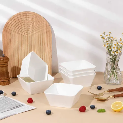 Vista 8 de Samsle Juego de 6 cuencos de porcelana para cereales, cuadrados de 16 onzas, cuencos de cerámica blanca de 5 pulgadas para ensalada, sopa