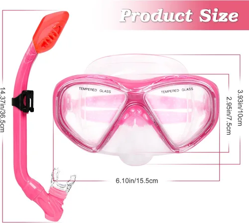 Vista 6 de 2 Sets Snorkeling Gear for Kids, Kids Snorkel Set for Ages 6-14, Dry Top Snorkel Mask Set for Youth Boys Girls Junior, Tempered Glass Diving
