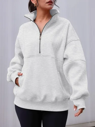 Vista 2 de AUTOMET Women's Half Zip Oversized Sweatshirts Fleece Long Sleeve Hoodies Casual Sweaters with Pockerts