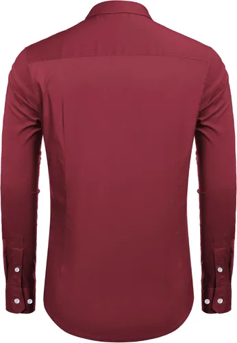 Vista 6 de COOFANDY Camisa de vestir con ajuste muscular para hombre, sin arrugas, manga larga, con botones