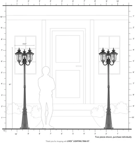 Vista 4 de Livex Lighting 7866-14 Oxford 3 Light Outdoor 3 Head Post, negro