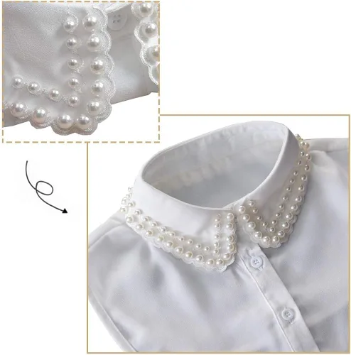 Vista 3 de Joyci Cuello falso de perlas de diamante Peterpan falso cuello media camisa Dickey (B blanco), Blanco