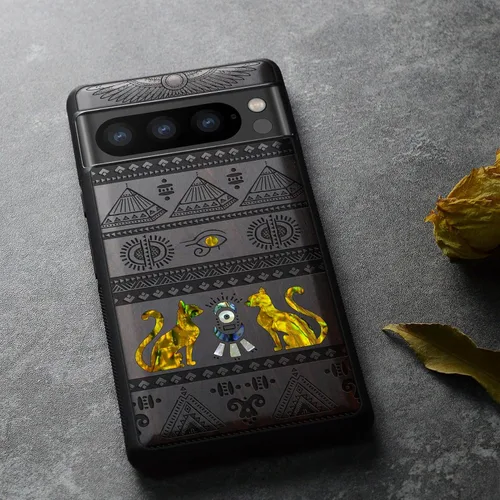 Vista 4 de Carveit Funda de madera de diseñador para Google Pixel 8 Pro (grabado de madera e incrustaciones de carcasa) compatible con cargadores inalámbricos