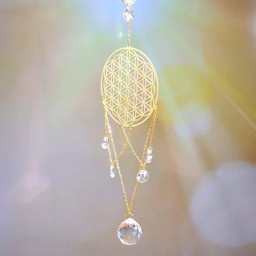 Vista 2 de Flower of Life - Atrapasoles de cristal, decoración de pared de geometría sagrada, adorno colgante decorativo para el hogar, oficina, jardín