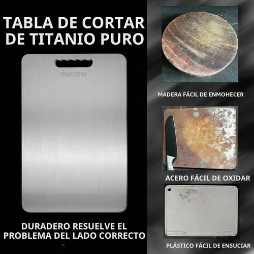 Vista 3 de Tabla de cortar de titanio para tabla de cortar de cocina de doble cara de grado alimenticio, titanio de corte puro, duradera, apta