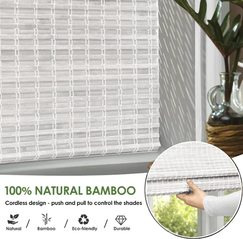 Vista 4 de LazBlinds Persianas romanas de bambú sin cordones, persianas de privacidad para ventanas interiores, oscurecimiento de la habitación, persianas