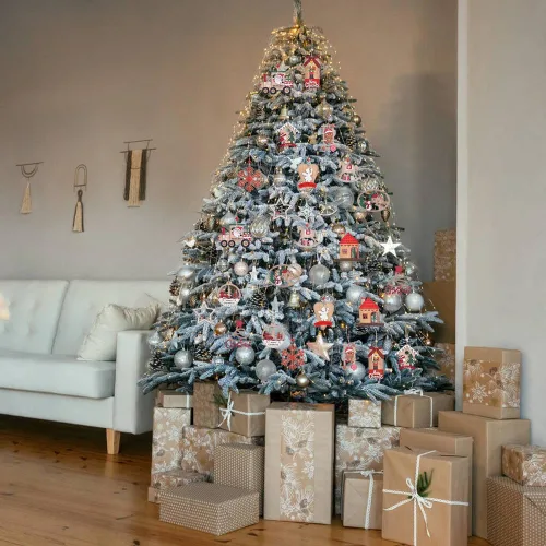 Vista 2 de IDATOO Adornos de Navidad, 12 piezas de decoraciones de árbol de Navidad de madera, juegos de adornos de Navidad rústicos de granja de estilo 3D