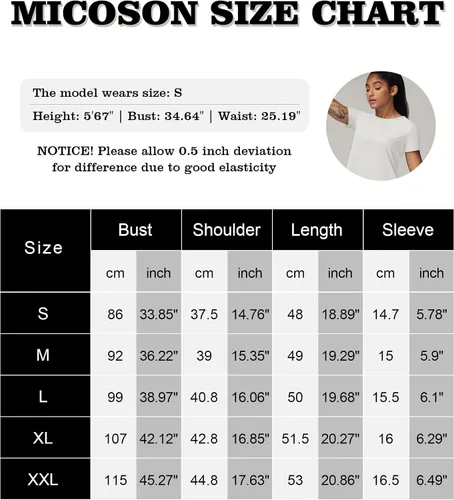 Vista 4 de Micoson Camisetas cortas de entrenamiento para mujer, con espalda dividida, manga corta, atlética, gimnasio, ejercicio, ajustadas, básicas