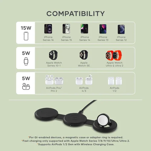 Vista 9 de Satechi Cargador de coche y cargador inalámbrico OntheGo™ 3 en 1 para iPhone, AirPods, Apple Watch