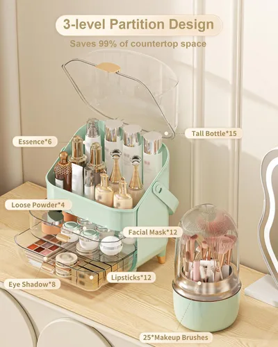 Vista 4 de Organizador de maquillaje, soporte para cuidado de la piel organizador de tocador, caja de almacenamiento vitrinas de cosméticos, regalos