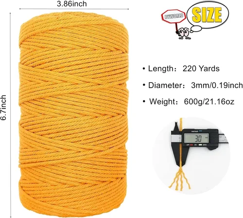 Vista 2 de Cuerda de algodón de 0.118 in, cuerda de cordel de 220 yardas, cuerda de macramé de algodón 100% natural para colgar plantas, colgar en la pared