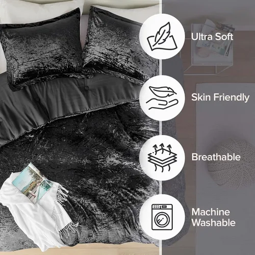 Vista 3 de Comfort Spaces - Juego de edredón reversible de terciopelo negro, 2 piezas Back to School twin XL Dorm Bedding Sets, Brushed Microfiber Reverse