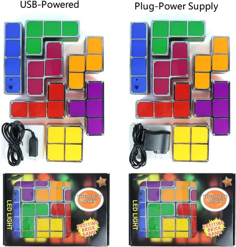 Vista 5 de VEEKI Luz nocturna apilable, LED apilable de 7 colores, rompecabezas 3D, luz nocturna, lámpara de escritorio entrelazada de inducción, bloques