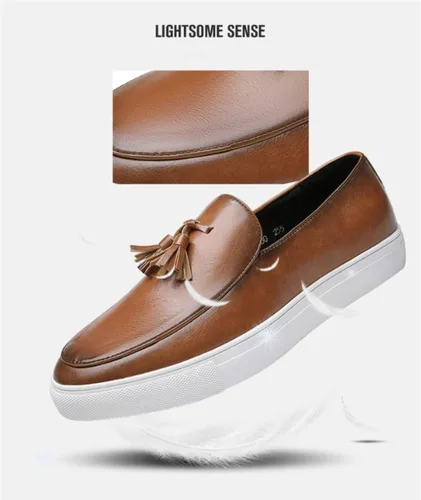 Vista 2 de Mocasines de cuero con borla de cuero para hombre,Zapatos de cuero de lujo de lujo personalizados,Zapatos de vestir de conducción antideslizantes