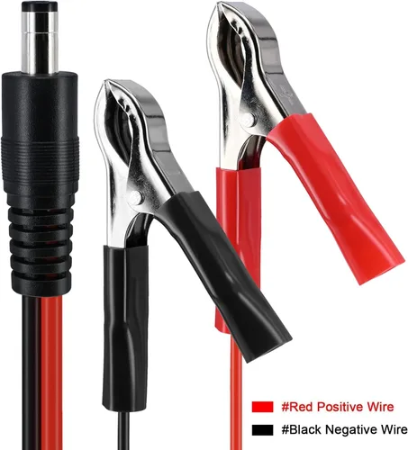 Vista 2 de Yeebline DC 5.5 0.083 in Abrazaderas de batería Cable de extensión, 5FT 16AWG 12V Pinzas de cocodrilo Conector macho para sujetar cargador de coche