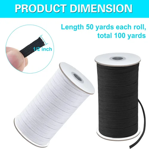 Vista 2 de Coopay Bandas elásticas planas de 1/2 pulgada de largo y 100 yardas de largo, cuerda elástica plana para coser proyectos de bricolaje, artes y Blanco