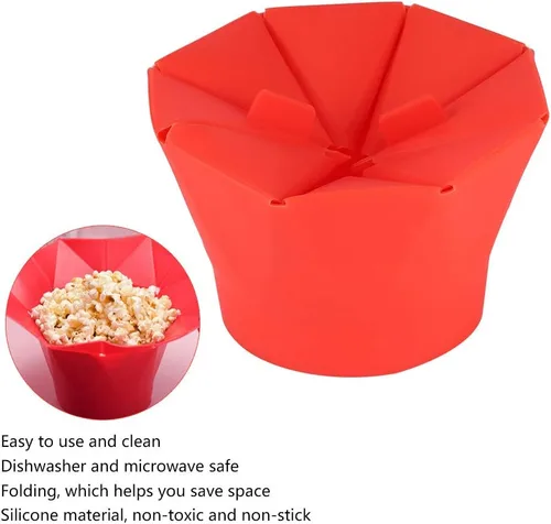 Vista 5 de Cuenco de palomitas de maíz, popcorn popcorn poppoppop, rojo, plegable, para microondas, para hacer palomitas de maíz, máquina de hacer palomitas