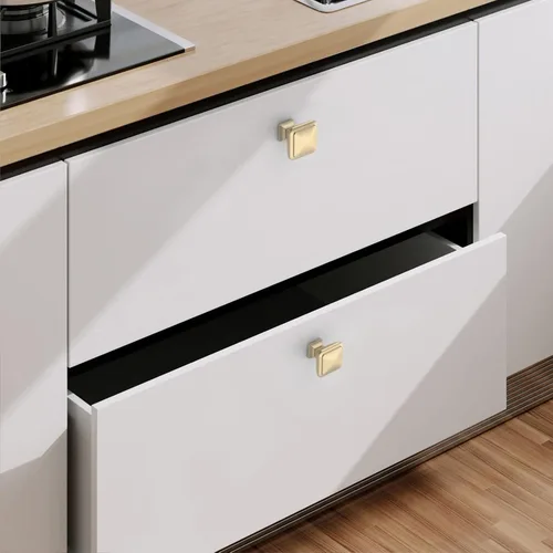Vista 2 de 9BUILD Paquete de 6 pomos de latón cepillado de 1.2 pulgadas para gabinetes, pomos dorados para cajones, perillas cuadradas para gabinetes