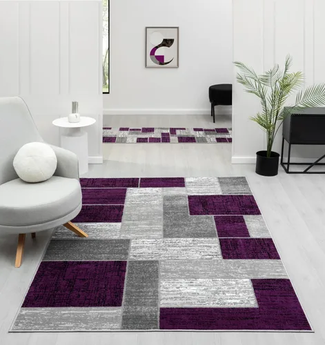 Vista 8 de L'Baiet Verena - Alfombra geométrica roja y gris de 8 x 10 pies, alfombra de área grande para sala de estar, dormitorio, mesa de comedor, oficina