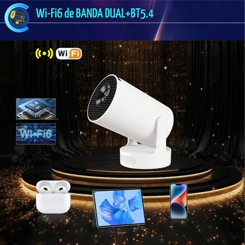 Vista 7 de Mini proyector portátil con alcance ultra corto, WiFi 6 y Bluetooth 5.4, soporte 4K, proyector inteligente Android 11 con más de 4000 aplicaciones