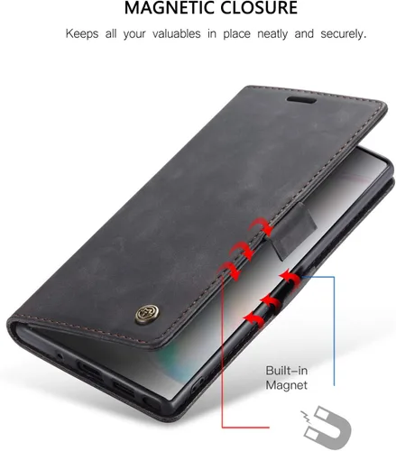 Vista 4 de Funda tipo cartera para Samsung Galaxy Note 10+ Plus, con soporte magnético, de piel sintética, con ranuras para tarjetas de crédito y tarjetas