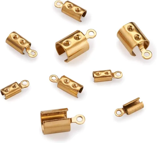 Vista 3 de Mega Pet 60 piezas de acero inoxidable plegables sobre los extremos del cable de engarzado dorado plegable de cuero puntas de cierre de cierre