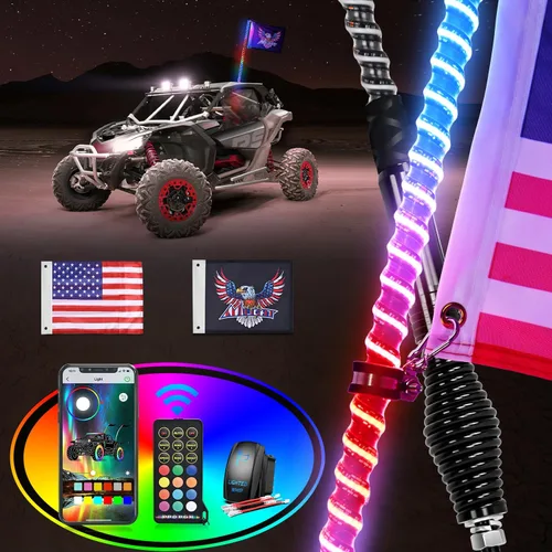 Vista 20 de Nilight Luz LED para látigo, 1 antena COB RGB de 2 pies con base de resorte, aplicación Bluetooth y control remoto, patrones de persecución