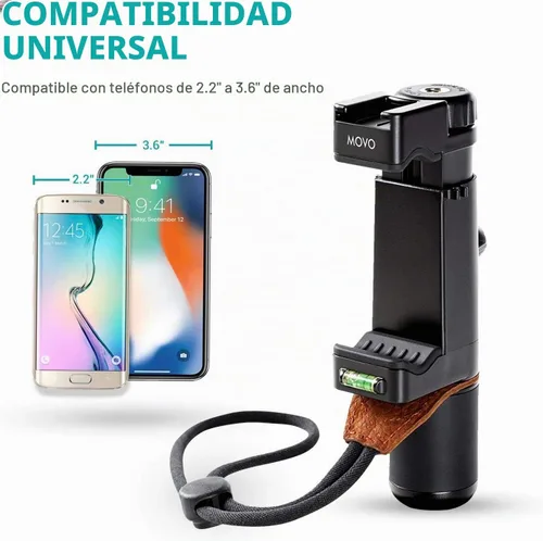 Vista 8 de Movo Kit de video inalámbrico para teléfono inteligente V2+ con trípode, agarre, micrófono de solapa inalámbrico, luz LED y control remoto,