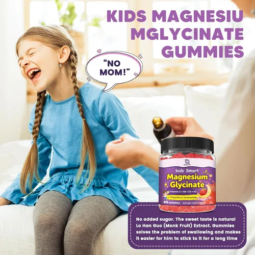 Vista 7 de Gomitas de glicinato de magnesio para niños y adultos, suplemento de magnesio de 400/200 mg con L-teanina, manzanilla, D3 y K2, gomitas para dormir