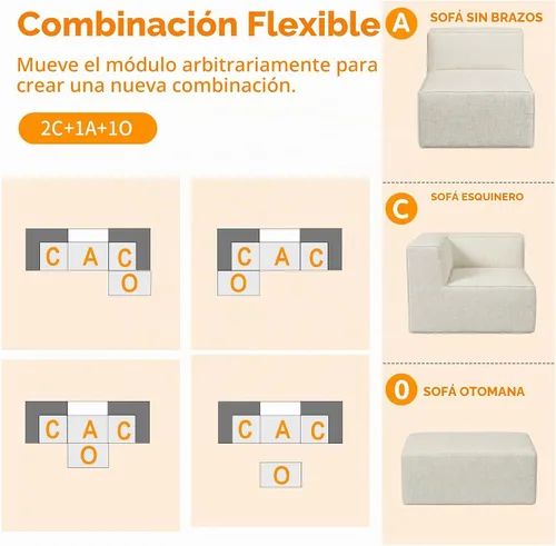 Vista 8 de Sofá Seccional Comprimido de 106" Sofás Modulares en Forma de L con Chaise, Espuma de Alta Densidad Sin Ensamblaje Requerido, 4 Piezas