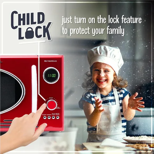 Vista 23 de Nostalgia Horno microondas retro compacto para encimera, 0.7 pies cúbicos, 700 vatios con pantalla digital LED, bloqueo para niños, interior fácil