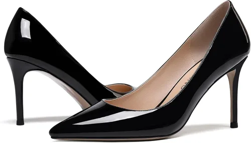 Vista 6 de WAYDERNS Zapatos de tacón alto de aguja de charol para mujer, de 3.5 pulgadas