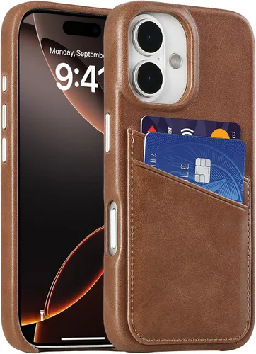 Vista 49 de LUCKYCOIN Funda de piel 100% auténtica tipo cartera para iPhone 13, diseño delgado con tarjetero y funda protectora a prueba de golpes, forro