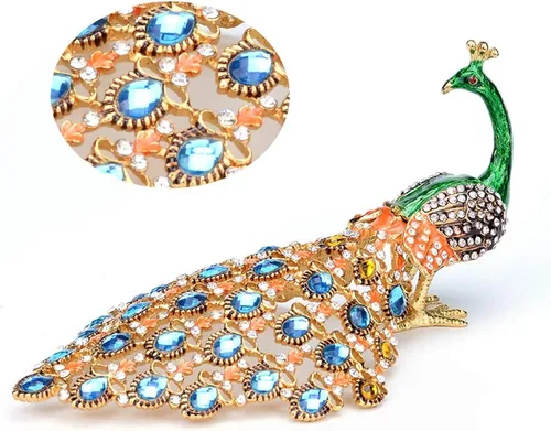 Vista 6 de Furuida Caja de baratijas con bisagras, adorno de cristal de pavo real verde con bisagras, caja de joyería decorativa con bisagras, regalo de lujo