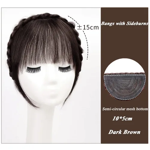 Vista 4 de Diadema de cabello trenzado con flequillo francés, diadema de cabello humano, flequillo, flequillo, flequillo, una pieza, extensión de cabello