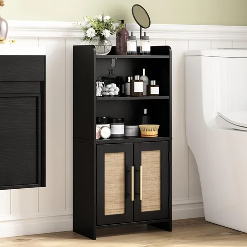 Vista 9 de Gabinete de almacenamiento de baño pequeño con 2 puertas y estante Negro