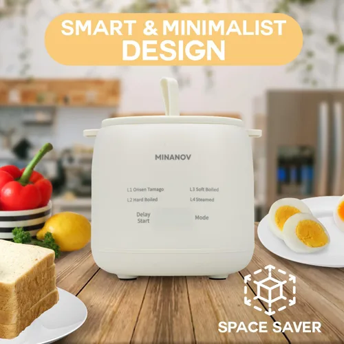 Vista 2 de Onsen Tamago - Olla eléctrica para huevos con apagado automático y alarma, máquina para hacer huevos duros, hervidos suaves, al vapor, Onsen Tamago